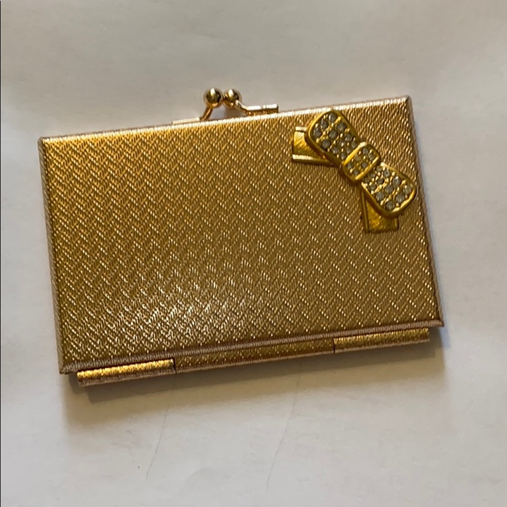 Gold cigarette case pocket mirror